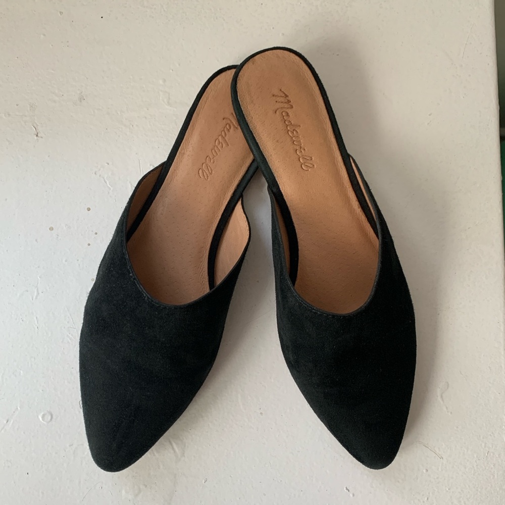 SOLD MADEWELL Black Suede Leather Mules Padded Footbed Size 8